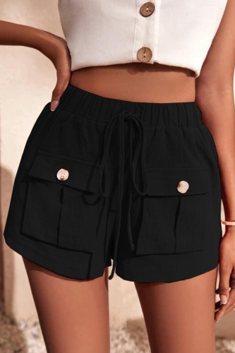 Casual Simplicity Solid Pocket Loose Straight Solid Color Bottoms