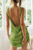 Sexy Street Solid Draw String Backless U Neck Sling Dress Dresses