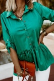 Work Daily Solid Buckle Turndown Collar Tops