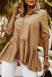 Work Daily Solid Buckle Turndown Collar Tops