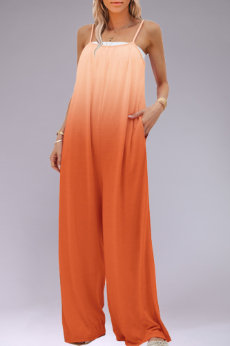 Plus Size Casual Street Gradual Change Patchwork O Neck Loose Jumpsuits