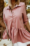 Work Daily Solid Buckle Turndown Collar Tops