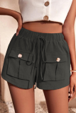 Casual Simplicity Solid Pocket Loose Straight Solid Color Bottoms