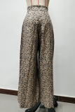 Casual Leopard Printing Loose High Waist Wide Leg Full Print Bottoms