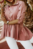 Work Daily Solid Buckle Turndown Collar Tops