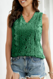 Casual Simplicity Solid Lace Patchwork V Neck Tops