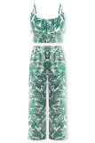 Sweet Print O Neck Sleeveless Two Pieces