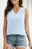 Casual Simplicity Solid Lace Patchwork V Neck Tops