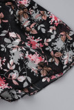 Elegant Simplicity Floral Patchwork Mandarin Collar Pleated Dresses