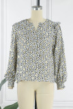 Work Elegant Print Flounce V Neck Tops