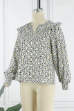 Work Elegant Print Flounce V Neck Tops