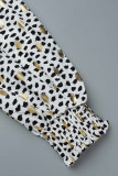 Work Elegant Print Flounce V Neck Tops