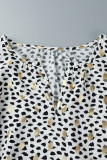 Work Elegant Print Flounce V Neck Tops