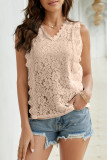 Casual Simplicity Solid Lace Patchwork V Neck Tops