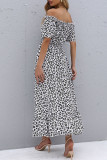 Sweet Elegant Print Asymmetrical Off the Shoulder A Line Short Sleeve Dress
