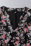 Elegant Simplicity Floral Patchwork Mandarin Collar Pleated Dresses