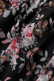Elegant Simplicity Floral Patchwork Mandarin Collar Pleated Dresses