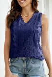 Casual Simplicity Solid Lace Patchwork V Neck Tops