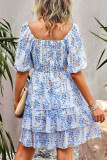 Floral Patchwork Square Collar Cake Skirt Dresses