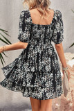 Floral Patchwork Square Collar Cake Skirt Dresses