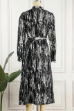 Celebrities Elegant Print Patchwork Turndown Collar A Line Dresses