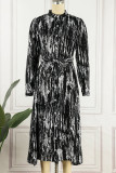 Celebrities Elegant Print Patchwork Turndown Collar A Line Dresses