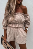 Sexy Casual Solid Patchwork Stringy Selvedge Off the Shoulder Short Sleeve Two Pieces