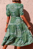 Elegant College National Totem Buttons Slit V Neck A Line Dresses