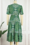 Elegant College National Totem Buttons Slit V Neck A Line Dresses