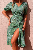 Elegant College National Totem Buttons Slit V Neck A Line Dresses