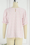 Elegant Floral Flounce Printing O Neck T-Shirts