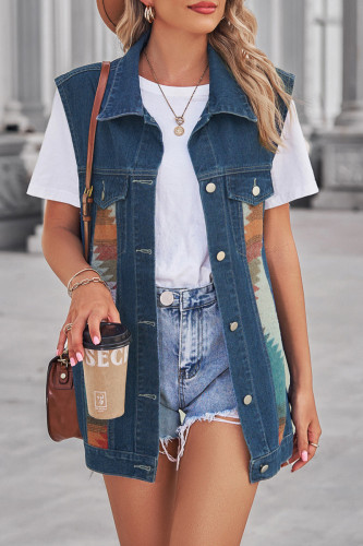 Street Geometric Patchwork Contrast Turndown Collar Outerwear