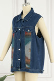 Street Geometric Patchwork Contrast Turndown Collar Outerwear