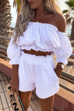 Sexy Casual Solid Patchwork Stringy Selvedge Off the Shoulder Short Sleeve Two Pieces