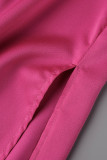 Casual Simplicity Solid Slit Oblique Collar Sleeveless Dress Dresses