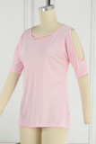 Casual Simplicity Solid Asymmetrical O Neck T-Shirts