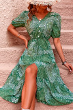 Elegant College National Totem Buttons Slit V Neck A Line Dresses