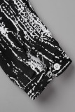 Celebrities Elegant Print Patchwork Turndown Collar A Line Dresses