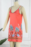 Casual Vacation Print Patchwork V Neck One Step Skirt Dresses