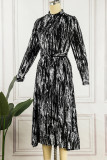 Celebrities Elegant Print Patchwork Turndown Collar A Line Dresses