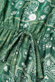 Elegant College National Totem Buttons Slit V Neck A Line Dresses