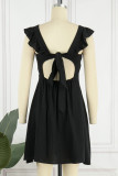 Elegant Solid Bandage Frenulum Backless Square Collar A Line Dresses