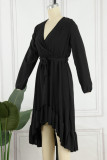 Celebrities Elegant Frenulum V Neck Irregular Dress Dresses