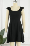 Elegant Solid Bandage Frenulum Backless Square Collar A Line Dresses