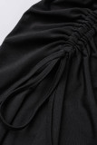 Sexy Solid Frenulum Fold Halter Irregular Dress Dresses
