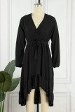 Celebrities Elegant Frenulum V Neck Irregular Dress Dresses