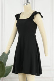 Elegant Solid Bandage Frenulum Backless Square Collar A Line Dresses