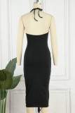 Sexy Solid Frenulum Fold Halter Irregular Dress Dresses
