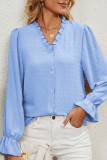Work Daily Solid Buckle V Neck Tops