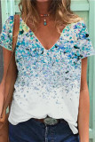 Casual Print Contrast V Neck T-Shirts